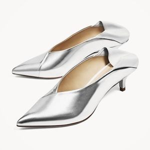 ZARA Basic Leather VCut Mules Siver & White Pumps